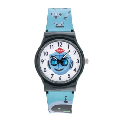 Lee Cooper-model lc.k.1.939-kinderhorloge-unisex-robots-3 atm waterdicht-blauw-zwart-diameter 32 mm