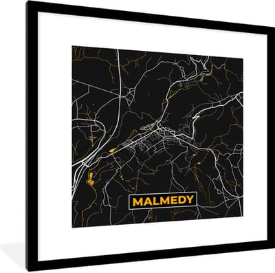 Fotolijst incl. Poster - Plattegrond - Goud - Malmedy - Kaart - Stadskaart - 40x40 cm - Posterlijst