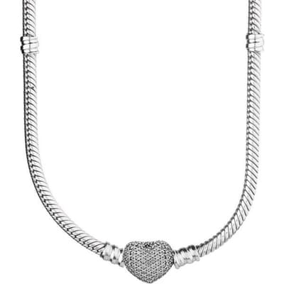 Collier en argent sterling 925 avec pendentif en forme de couronne scintillante et cœur pavé de fleurs poétiques pour breloques de perles populaires, bijoux à faire soi-même 45cm white