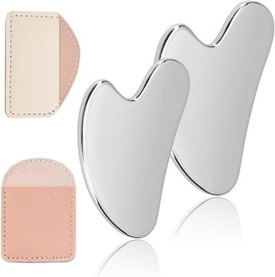 Gua Sha Set van 2 RVS Massagetools voor Gezicht en Ogen - Verstevigende en Sculpturende Gua Sha voor een Slanker Gezicht en Strakkere Kaaklijn