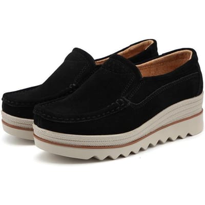 Lente Vrouwen Flats Schoenen Platform Sneakers Slip Op Flats Leer Suede Dames Loafers Mocassins Casual Schoenen Vrouwen Creepers 365 9 zwart