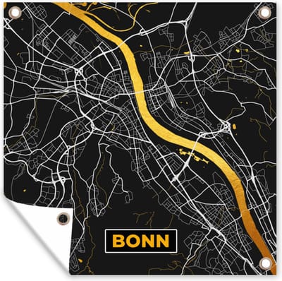 Tuin poster Bonn - Stadskaart - Plattegrond - Kaart - Goud - Duitsland - 200x200 cm - Tuindoek