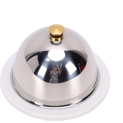 Beurrier avec Couvercle Dôme en Acier Inoxydable Élégant Pratique Beurrier en Céramique pour Décoration de Table de Fête Couvercle Doré L gray