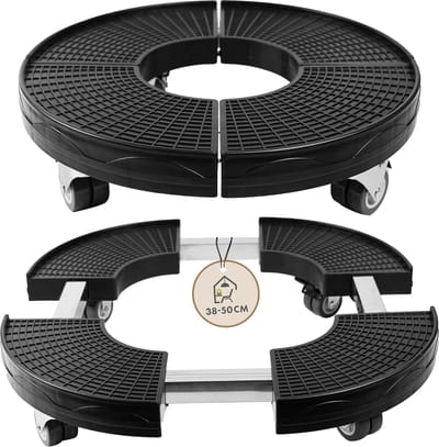 Ronde Plantenroller met Draaifunctie en Rem, Diameter 38-50 cm, 150 kg Draagvermogen, Weerbestendig, Rubberwielen, Voor Binnen en Buiten