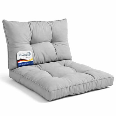 Beautissu Lounge Kussen Set met Zitkussen 40x40 cm & Rugkussen 50x40 cm Lichtgrijs – Comfortabel Tuinkussen voor Tuinstoelen Rotan Stoelen Tuinmeubelen en Fauteuils – Loungekussens Outdoor – xLuna