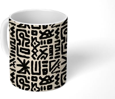 Mok - Koffiemok - Geometrisch - Figuren - Zwart - Mokken - 350 ML - Beker - Koffiemokken - Theemok