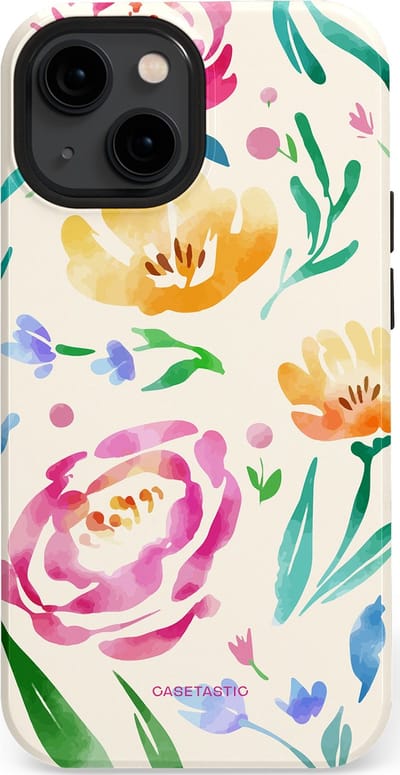 Casetastic hoesje geschikt voor Apple iPhone 13 mini - MagSafe - Dubbellaagse bescherming - Aquarel serenade - Fashion Case - Wit Mintgroen Crème Lichtroze