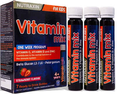 Nutraxin Vitamix Kids - Vitamine C, D & Zink - Aardbei - 7 Drinkflesjes