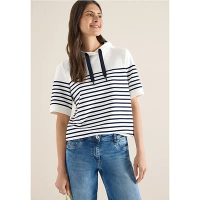 Sweater met korte mouwen, capuchon en strepen