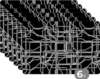 Placemat - Placemats kunststof - Netwerk - Patronen - Zwart Wit - Computer - 45x30 cm - 6 stuks - Hittebestendig - Anti-Slip - Onderlegger - Afneembaar