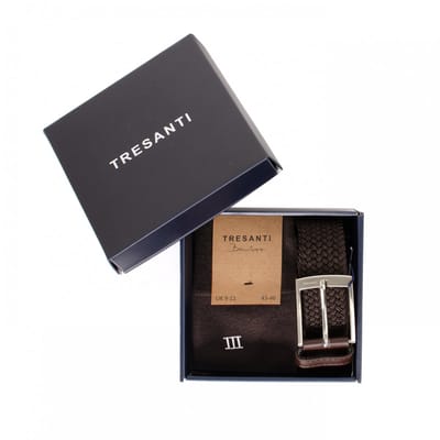 TRESANTI | ZENO I Giftbox gevlochten riem met bamboe sokken | bruin | Size 95