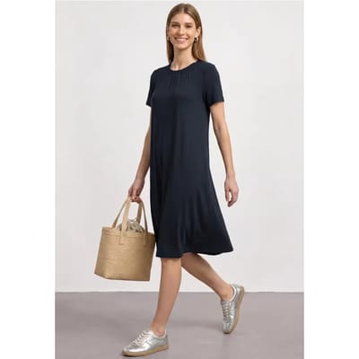 Knielange jersey jurk met ronde hals