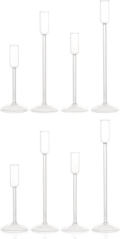 Set van 8 Glazen Kandelaars voor Taperkaarsen - Decoratieve Tafeldecoratie