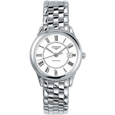 Montre Longines Flagship Mouvement Mécanique Automatique Index Romains Fonction Date Montres Homme Or Blanc Acier L4.774.4.21.6 White Dial