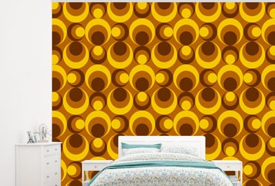 Behang - Fotobehang Patronen - Retro - Bruin - Geel - Breedte 300 cm x hoogte 240 cm