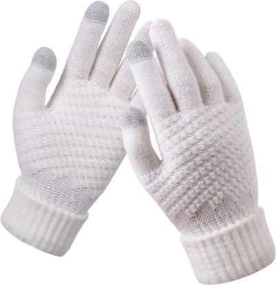 Gebreide Winter Handschoenen - Met Touch Tip - Geschikt Voor Fiets, Scooter, Sporten & Wandelen - Wol - Wit