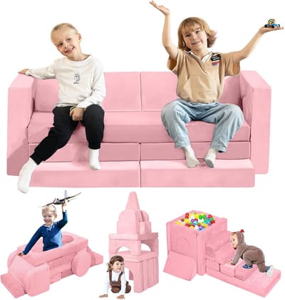 Modulaire Schuimbouwstenen Speelbank voor Kinderen met Glijbaan en Trap - 18 Stuks Creatieve Doe-Het-Zelf Spelset