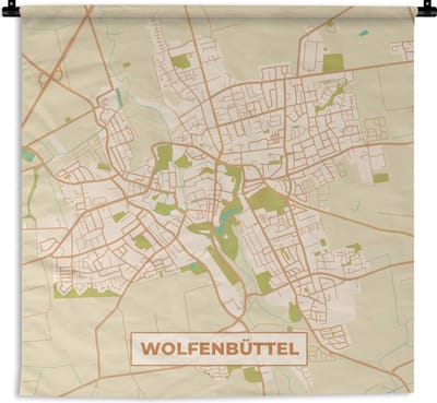 Wandkleed - Wanddoek - Kaart - Wolfenbüttel - Vintage - Stadskaart - Plattegrond - 180x180 cm - Wandtapijt