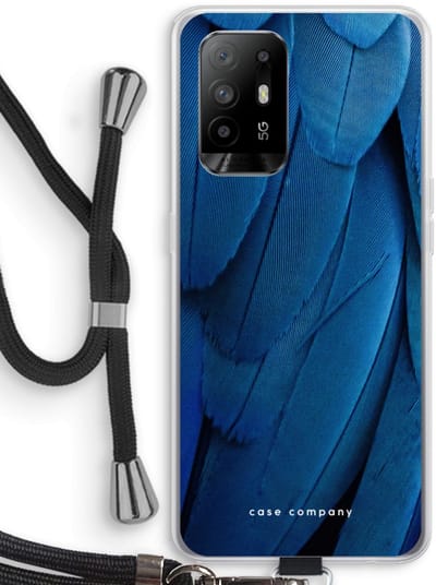 Case Company® - Hoesje met koord geschikt voor Oppo A94 5G hoesje met Koord - Pauw - Telefoonhoesje met Zwart Koord - Bescherming aan alle Kanten en Over de Schermrand