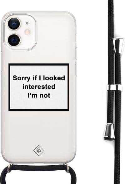 Casimoda® hoesje met koord - Geschikt voor iPhone 12 Mini - Not Interested - Afneembaar koord - Siliconen/TPU - Wit