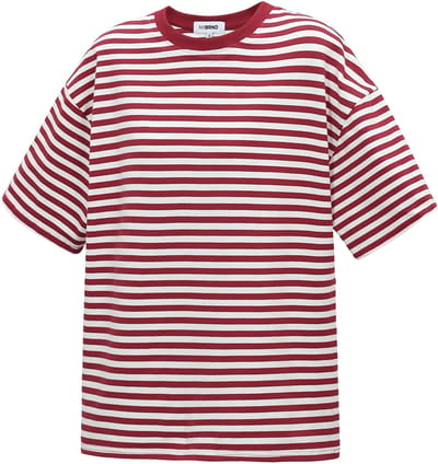 Colorful Striped Tee – Casual Shirt met Korte Mouwen – Comfortabele Top voor Dagelijks Gebruik - Rood - Maat M
