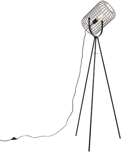 QAZQA bliss_vefa - Industriele Tripod | driepoot vloerlamp | Staande Lamp - 1 lichts - H 160 cm - Zwart - Industrieel - Woonkamer | Slaapkamer