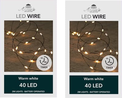Anna's Collection Draadverlichting lichtsnoer - 2x - 40 led lampjes - warm wit - 200 cm - op batterij - kerstverlichting