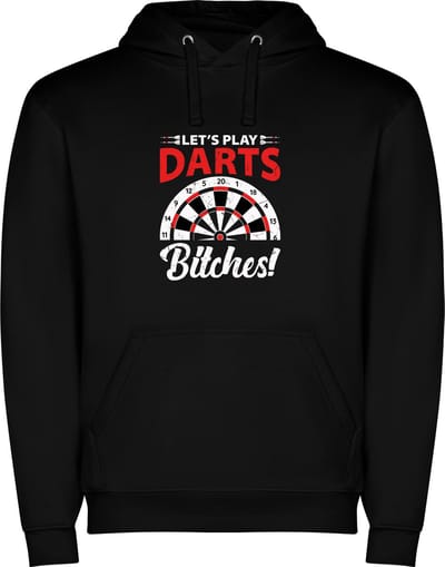 Zwarte unisex hoodie met “ Kleurrijke Let's play Darts Bitches “ Print Full Color Color merk Roly maat S