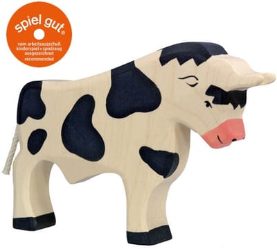 HOLZTIGER Boerderij - Stier Zwart - 19X3X14Cm - Houten Figuur - Handgemaakt