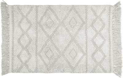 WENKO Urla badmat, badmat van 100% gecertificeerd biologisch katoen met jacquardpatroon en franjes, onderkant met antisliplaag, wasbaar tot 40 °C, (B x D): 60 x 90 cm, grijs