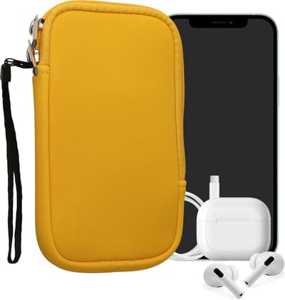 kwmobile telefoontasje universeel geschikt voor M - 5,5" smartphones - 15,2 x 8,3 cm - Hoesje met rits en polslusje -In honinggeel -