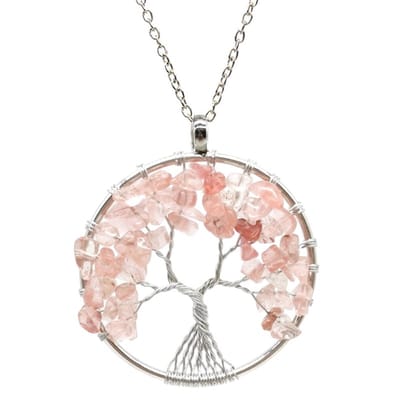 Fako Bijoux® - Ketting - Chakra Reiki - Levensboom XL - Roze Agaat - Roze
