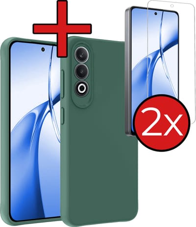 Hoesje - Met 2x Screenprotector - Geschikt voor OnePlus Nord CE4 - Sterk & Shockproof - Telefoon Hoes - Back Cover - Siliconen Case - Telefoonhoes - Donkergroen