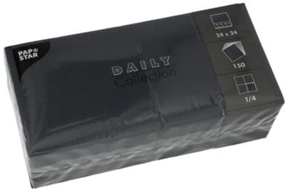 150 Servetten DAILY Collection 1/4 vouw 24 cm x 24 cm zwart