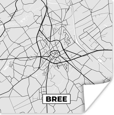 Poster Zwart Wit – België – Plattegrond – Stadskaart – Kaart – Bree - 100x100 cm XXL