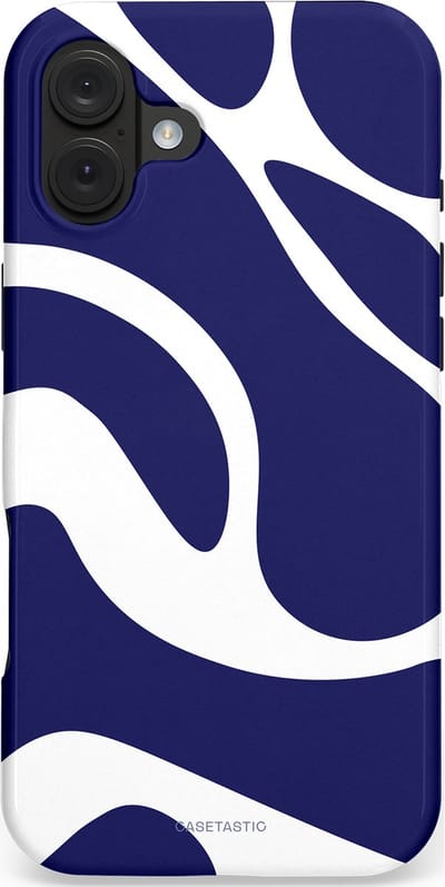 Casetastic hoesje geschikt voor Apple iPhone 16 Plus - MagSafe - Dubbellaagse bescherming - Zeebries Golven - Fashion Case - Donkerblauw Wit