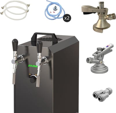 Complete set - Biertap - stream 50/K 2-kraans RVS, 50 liter/u, met membraanpomp - Biertap, Beertender, Thuistap, Bierkoeler, Type A, KeyKeg