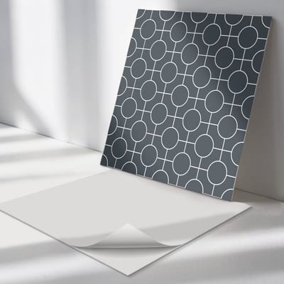 Wallfluent Vinyl Tegels - Geometrisch Patroon van Cirkels en Lijnen Zelfklevende Vinyl Tegels - 30 cm x 30 cm - Grijs Vinyl Tegels - 9 stuks - Vierkant PVC Tegels - Patroon Plaktegels - Vinyl Wandtegels - Plaktegels Keuken en Badkamer