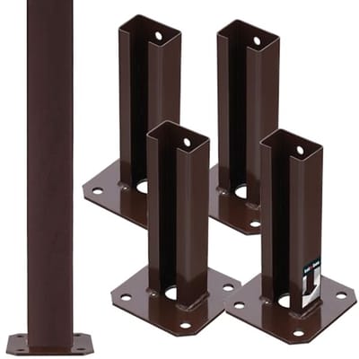 KOTARBAU® 4 Stuks Paalhouder, Poedergecoat Staal, Paalvoet, 60 x 40 mm, om te Schroeven, Bruin, Paalsteun, Weerbestendig