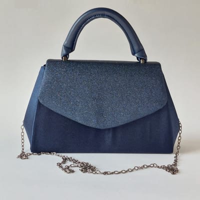 clutch bag - avondtas donkerblauw met pu leren handvat en afneembare schouderketting – ruime en elegante tas dames voor bruiloft, gala & feest