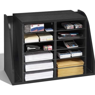 VEVOR Brievenbak met 12 Vakken En Staande Archiefkast, Documentenbak van Spaanplaat, Archiefhouder voor Kantoor En Klaslokaal, Boekenorganizer voor Dossiers, Documenten En Papier, Bureau-Organizer, Zwart