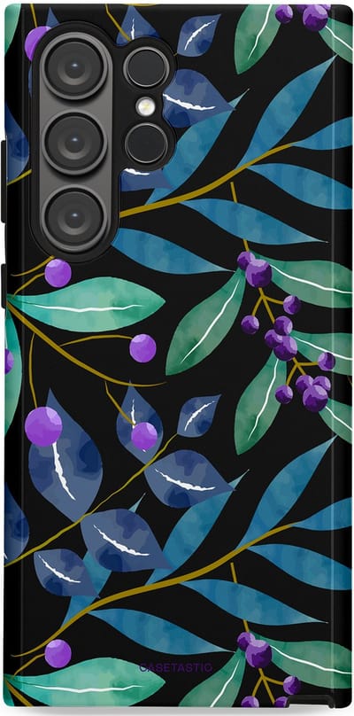 Casetastic hoesje geschikt voor Samsung Galaxy S23 Ultra - Dubbellaagse bescherming - Besjes fantasie - Fashion Case - Zwart Petrol Saliegroen
