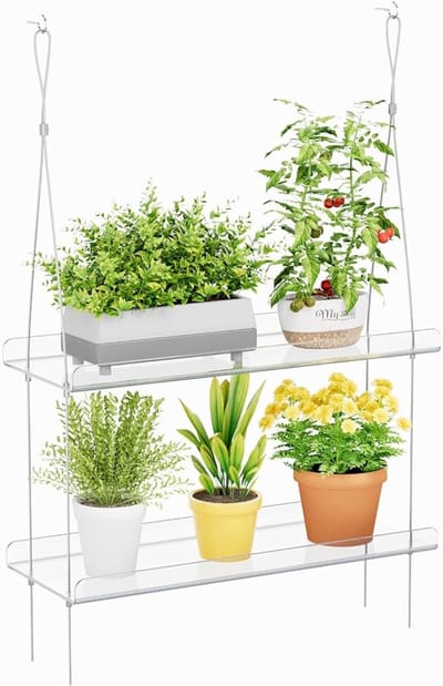 Transparant hangend plantenrek met 2 niveaus - Verstelbaar acryl wandplank voor binnen