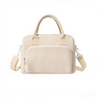 Geïsoleerde lunchtas - 11.4x6.7x9 inch Grote capaciteit - Herbruikbare lunchbox en vershouddoos - Corduroy tas in beige - Met snackbox functie - Voor werk picknick en reizen - Geschikt voor vrouwen en mannen