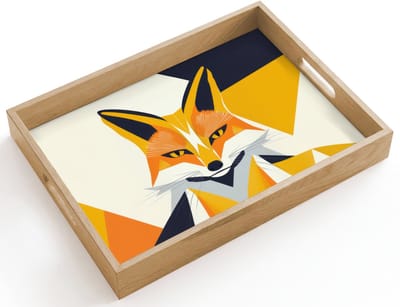 Dienblad hout 40x30 cm - Schootdienblad - Vos - Oranje - Abstract - Driehoeken - Borrelplank rechthoek - Plateau dienbladen