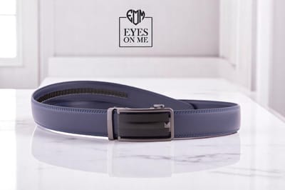 Blauwe lederen riem zonder gaatjes met automatische gesp voor heren ( Model L019 )