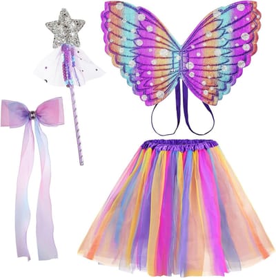 Feestelijke Fairy Wings Kostuum voor Kinderen met Vlinder Vleugels, Prinsessen Accessoires voor Halloween, Carnaval en Verjaardagen in Paars en Roze