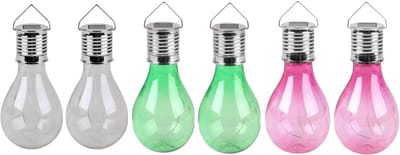 Solar sfeer tuin hanglampje - 6x stuks - wit / roze / groen - 15 cm - kunststof - sfeerverlichting