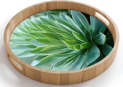 Dienblad rond 40x40 cm - Schootdienblad hout - Blad - Plant - Groen - Textuur - Borrelplank rechthoek - Plateau houten dienbladen