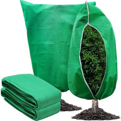 GELLDG 2 stuks Plantenbeschermers - Winter Plantenbeschermingszakken - 80 x 120 cm - Vorstbestendig - Ademend - Scheurvast - Herbruikbaar - Met rits en trekkoord - Beschermt planten tegen vorst - Geschikt voor potplanten